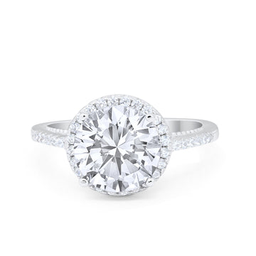 Halo Art Deco Engagement Bridal Ring Round Simulated CZ 925 Sterling Silver